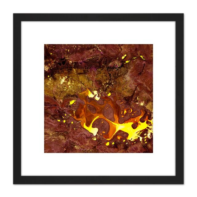 Artery8 Abstract Lava Magma Paint Swirls 8X8 Inch Square Wooden Framed Wall Art Print Picture with Mount in Black - image 1