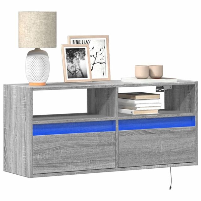 Berkfield Home TV Wall Cabinet with LED Lights Grey Sonoma 100x31x45 cm - Size: 100 x 31 x 45 cm - image 1