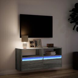 Berkfield Home TV Wall Cabinet with LED Lights Grey Sonoma 100x31x45 cm - Size: 100 x 31 x 45 cm - thumbnail 5