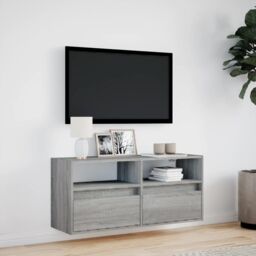 Berkfield Home TV Wall Cabinet with LED Lights Grey Sonoma 100x31x45 cm - Size: 100 x 31 x 45 cm - thumbnail 4