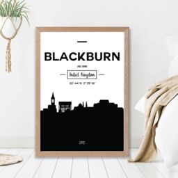ARTZE Blackburn Black & White City Skyline Framed Print SIZE: A3 with Oak Frame - Size: A4 - thumbnail 2