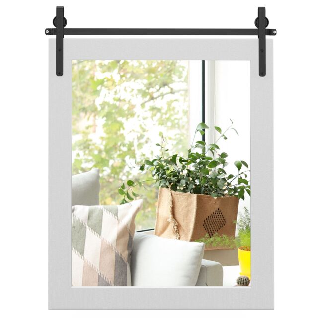 Costway Wall Mounted Mirror Vanity Make Up Farmhouse Wall Mirror in White - image 1