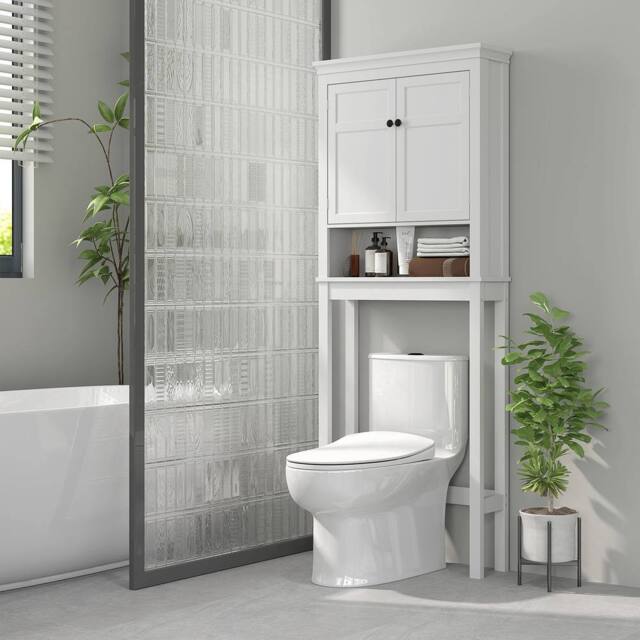 HOMCOM Over Toilet Storage Unit 3-Tier Freestanding Washing Machine Cabinet in White - image 1