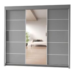 Interior Emporium Ltd IE Oslo Wradrobe with Rails & Shelves without LED Light Sliding Door Wardrobe without LED Light ( Grey, 203 cm ) in Grey - thumbnail 1