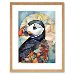 "Artery8 Wall Art Print Puffin Bird Portrait Folk Artwork Framed 9X7 Inch in Beige - Size: W7"" x H9""" - thumbnail 1