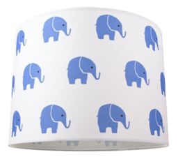 Happy Homewares Blue Elephants Little Ones/Kids White Cotton Fabric Bedroom Lamp or Pendant Shade - Size: 10 inches - thumbnail 1