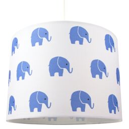 Happy Homewares Blue Elephants Little Ones/Kids White Cotton Fabric Bedroom Lamp or Pendant Shade - Size: 10 inches - thumbnail 2