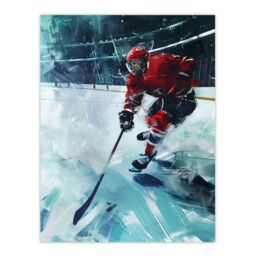 "Artery8 Ice Hockey Player in Game Oil Painting Stadium Wall Art Print in Blue - Size: W24"" x H32""" - thumbnail 1