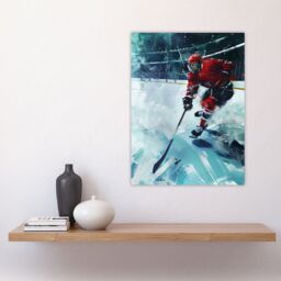 "Artery8 Ice Hockey Player in Game Oil Painting Stadium Wall Art Print in Blue - Size: W24"" x H32""" - thumbnail 4