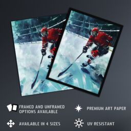 "Artery8 Ice Hockey Player in Game Oil Painting Stadium Wall Art Print in Blue - Size: W24"" x H32""" - thumbnail 2