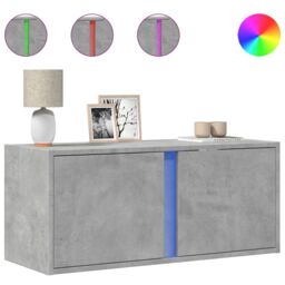 Berkfield Home TV Wall Cabinet with LED Lights Concrete Grey 80x31x35 cm - Size: 80 x 31 x 35 cm - thumbnail 2