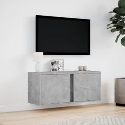Berkfield Home TV Wall Cabinet with LED Lights Concrete Grey 80x31x35 cm - Size: 80 x 31 x 35 cm - thumbnail 4