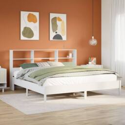 Berkfield Home Decorative Bookcase Bed Frame White 180x200 cm Super King Solid W - thumbnail 2