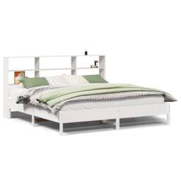 Berkfield Home Decorative Bookcase Bed Frame White 180x200 cm Super King Solid W - thumbnail 3