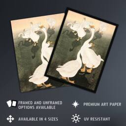 "Artery8 A Flock Of Grazing Geese 1926 Vintage Japan Wall Art Print Koson in Orange - Size: W12"" x H16""" - thumbnail 2