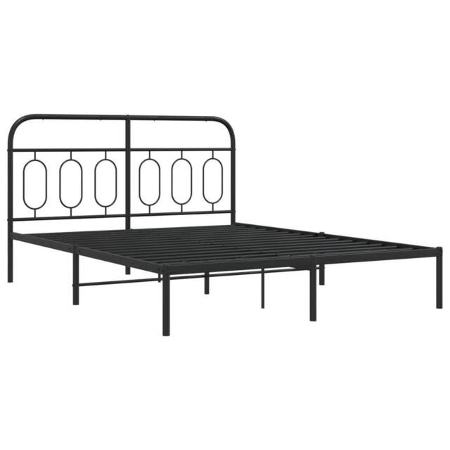Berkfield Home Metal Bed Frame without Mattress with Headboard Black 135x190cm - Size: 135x190 cm - image 1