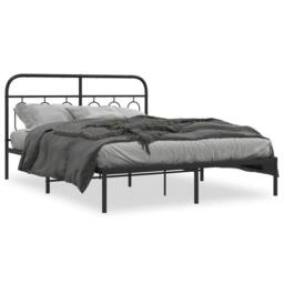 Berkfield Home Metal Bed Frame without Mattress with Headboard Black 135x190cm - Size: 135x190 cm - thumbnail 3