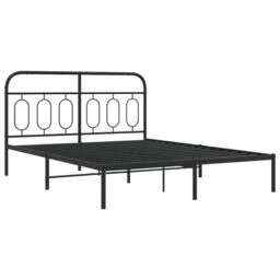 Berkfield Home Metal Bed Frame without Mattress with Headboard Black 135x190cm - Size: 135x190 cm - thumbnail 1
