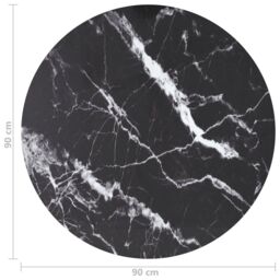 Berkfield Home Table Top Black Ã˜90x1 cm Tempered Glass with Marble Design - Size: 90x1 cm - thumbnail 4