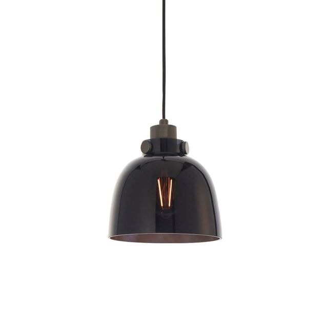 Loops Industrial Ceiling Pendant Light Fitting - Matt Black & Black Tinted Glass - image 1
