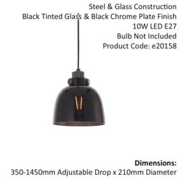 Loops Industrial Ceiling Pendant Light Fitting - Matt Black & Black Tinted Glass - thumbnail 2