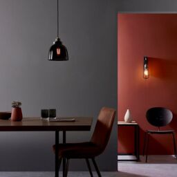 Loops Industrial Ceiling Pendant Light Fitting - Matt Black & Black Tinted Glass - thumbnail 5
