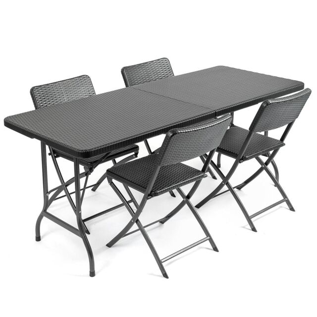 Christow Garden Dining Set 4 Seater Rattan Effect Table Chairs Outdoor Furniture - image 1