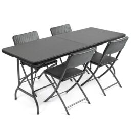 Christow Garden Dining Set 4 Seater Rattan Effect Table Chairs Outdoor Furniture - thumbnail 1