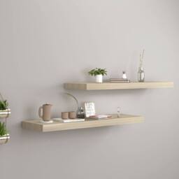 Berkfield Home Durable Floating Wall Shelves 2 pcs Oak 80x23.5x3.8 cm MDF in Light Oak - thumbnail 2