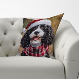 Warren Reed - Designer Christmas Spanish Water Dog Cushion in Black - Size: 45 cm x 45 cm - thumbnail 3