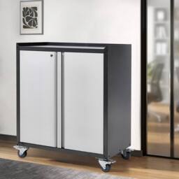 EONLION Lockable Filing Cabinet 2 Door Storage Cupboard in Grey - Size: 100 cm