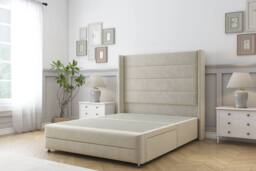 "Sloomy Sterling Plush Divan Base No Drawers - 54"" Wing Headboard-Footboard in Cream - Size: Small Single" - thumbnail 1