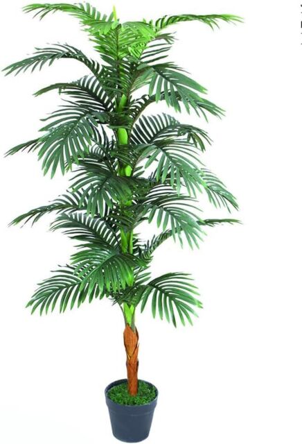 Tradala Trees Large Lush Faux Artificial Areca Palm Tree Green Indoor House Plant in Dark Green - Size: 5ft