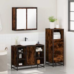 Berkfield Home 3 Piece Bathroom Furniture Set Smoked Oak Engineered Wood in Brown - thumbnail 4