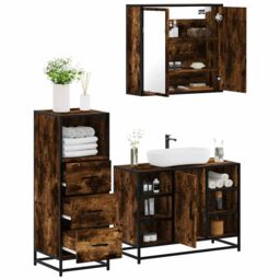Berkfield Home 3 Piece Bathroom Furniture Set Smoked Oak Engineered Wood in Brown - thumbnail 1