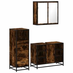 Berkfield Home 3 Piece Bathroom Furniture Set Smoked Oak Engineered Wood in Brown - thumbnail 2
