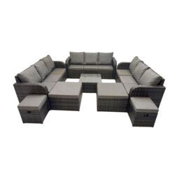Fimous Rattan Garden Outdoor Furniture Set with 4 Stools Dark Grey Mixed - thumbnail 1