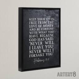 "Artery8 Hebrews 13 5 The Love of Money Bible Quote Framed Canvas Wall Art Print in Grey - Size: W18"" x H24""" - thumbnail 2