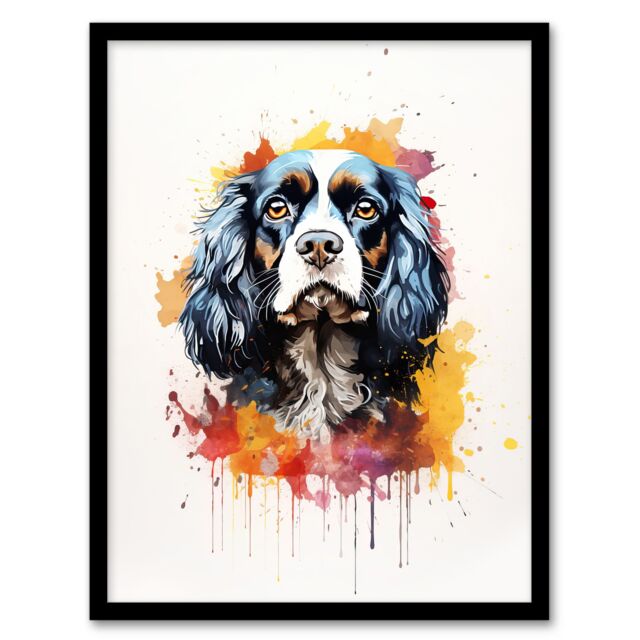 "Artery8 Wall Art Print King Charles Spaniel Lovers Gift Watercolour Pet Portrait Painting Artwork Art Framed - Size: W12"" x H16""" - image 1