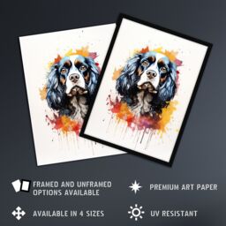 "Artery8 Wall Art Print King Charles Spaniel Lovers Gift Watercolour Pet Portrait Painting Artwork Art Framed - Size: W12"" x H16""" - thumbnail 2