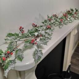 Samuel Alexander 1.8m Frosted Green Holly Leaf & Berry Glitter Garland Christmas Decoration - thumbnail 3