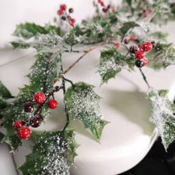 Samuel Alexander 1.8m Frosted Green Holly Leaf & Berry Glitter Garland Christmas Decoration - thumbnail 1