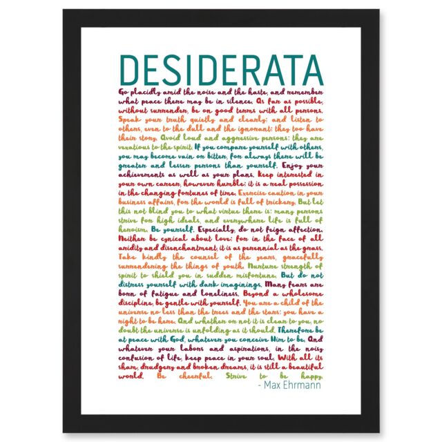 Artery8 Desiderata Rainbow Words Max Ehrmann Typography Inspiration A4 Artwork Framed Wall Art Print in Black - image 1