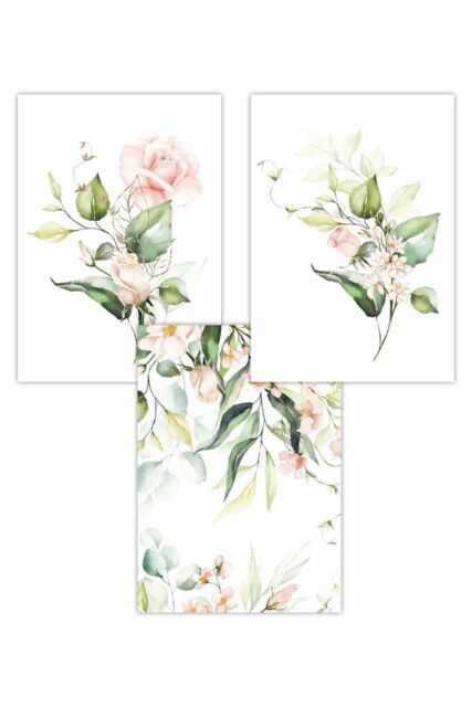 ARTZE Set of 3 Pink Watercolour Rose Bouquets Art Posters in Light Pink - Size: W50 cm x H70 cm - image 1