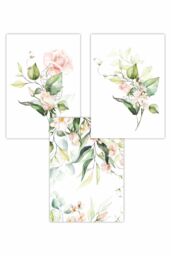 ARTZE Set of 3 Pink Watercolour Rose Bouquets Art Posters in Light Pink - Size: W50 cm x H70 cm - thumbnail 1