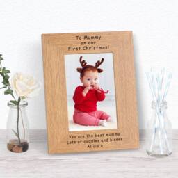 Uniqueful Women's Personalised To Mummy on our First Christmas Wood Picture Frame 6x4 in Brown - thumbnail 1