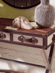 Orsina Brown & White Genuine Cowhide Console Table - thumbnail 3