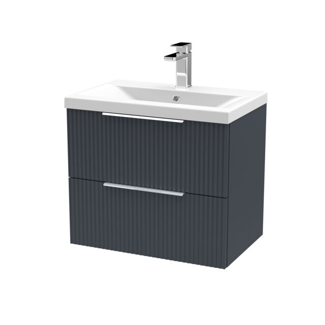 Balterley Fluted Wall Hung 2 Drawer Vanity Basin Unit & Basin 600mm - Dark Grey - image 1