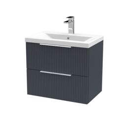 Balterley Fluted Wall Hung 2 Drawer Vanity Basin Unit & Basin 600mm - Dark Grey