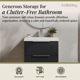 Balterley Fluted Wall Hung 2 Drawer Vanity Basin Unit & Basin 600mm - Dark Grey - thumbnail 3